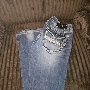 Miss Me Blue Boot Cut Jeans with Embroidered Back Pockets